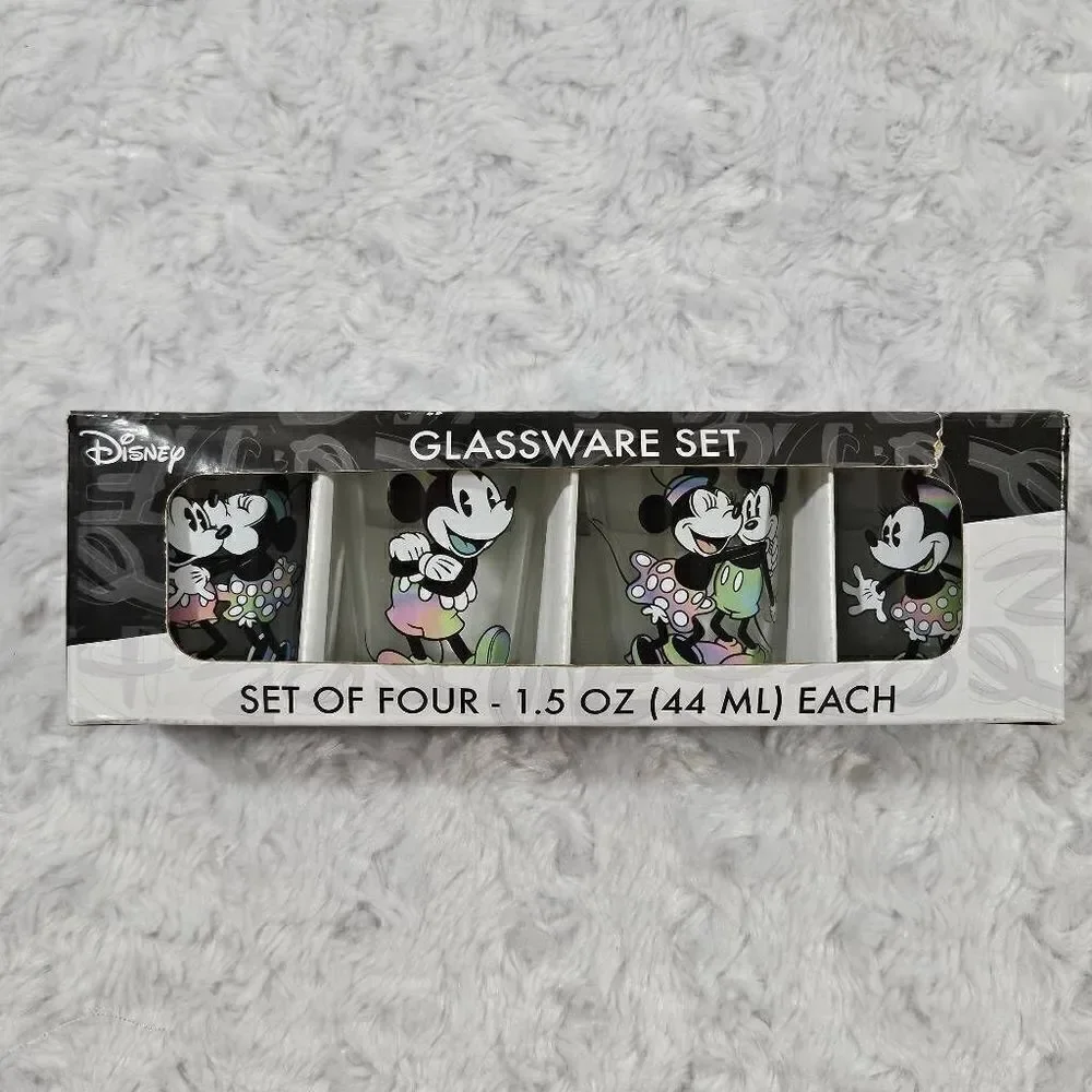 Disney Mickey And Minnie Shot Glass Set 4 Pieces Rainbow Color